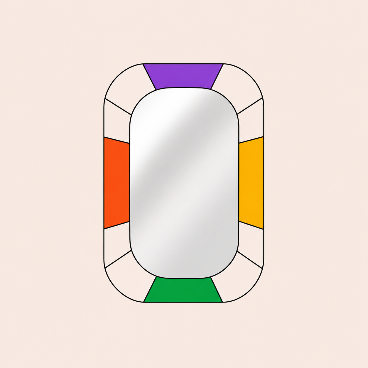 The Mirror emblem — a mirror with a colorful segmented frame